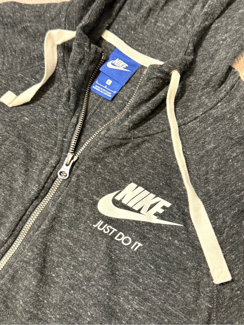 Nike Gym Vintage Hoodie Womens L Gray Full Zip Just Do It Y2K Athleisure